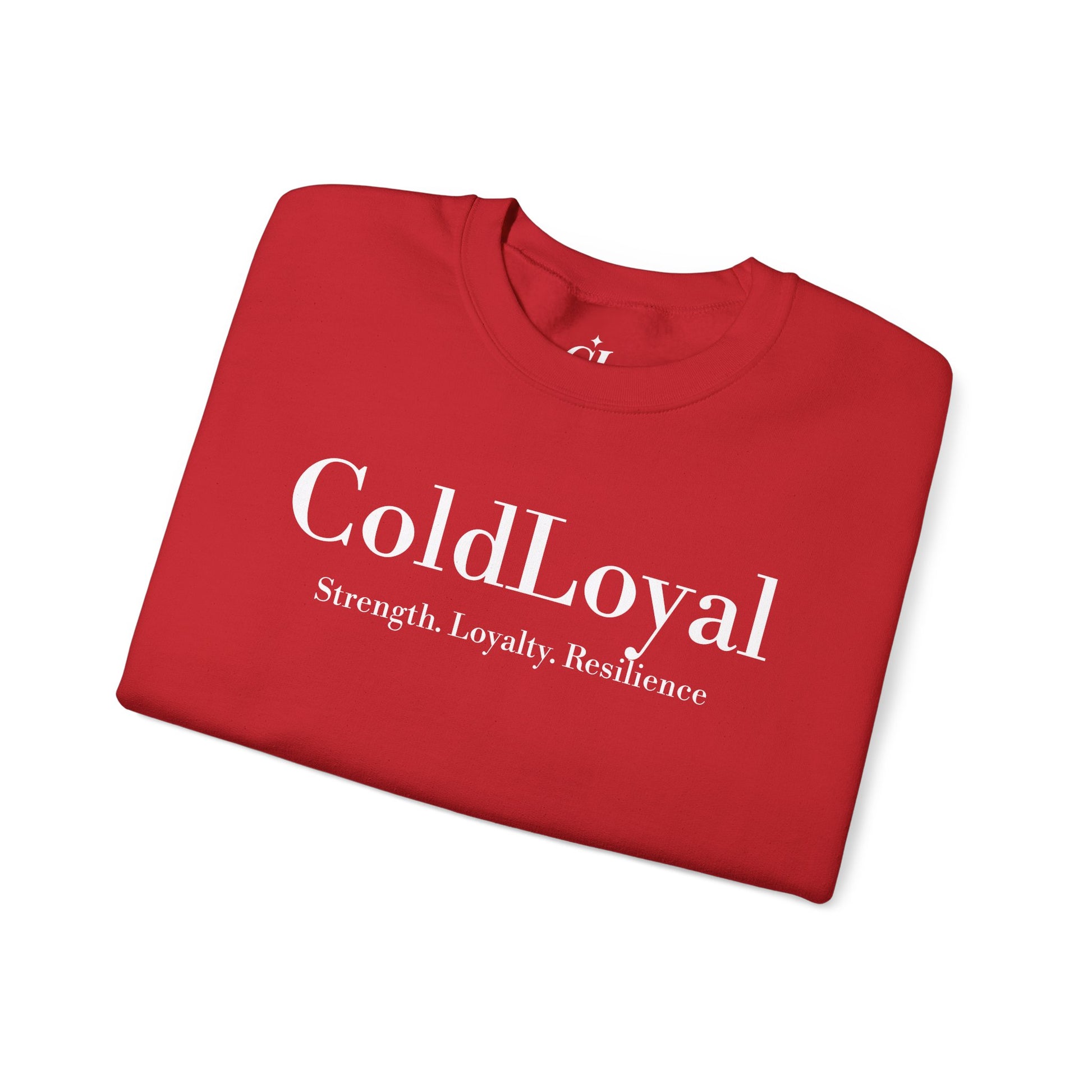 Bold Red Crewneck Sweatshirt - ColdLoyal Strength & Resilience, Unisex Sweatshirt, Cozy Gift, Casual Wear, Inspirational Apparel