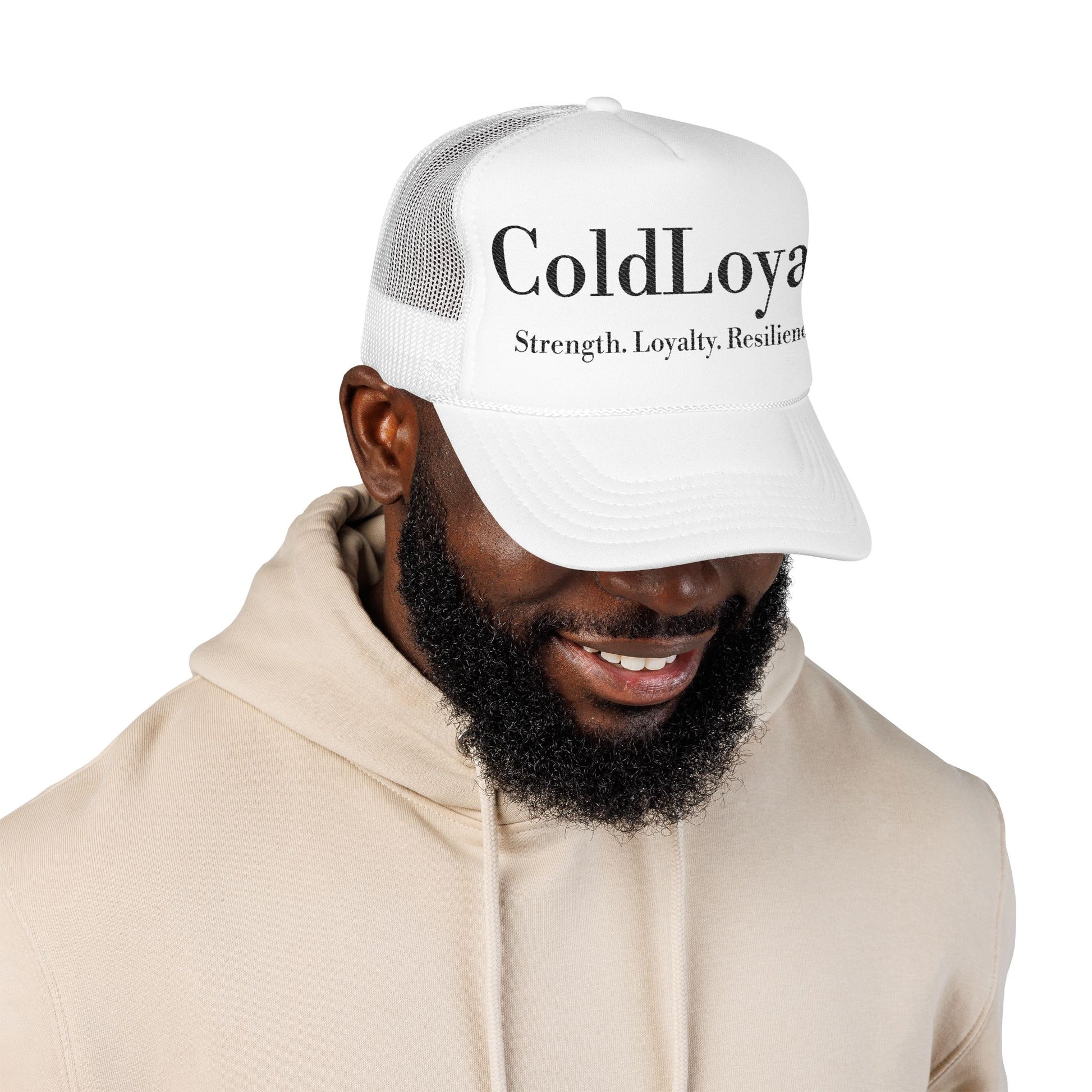 Embroidered Foam Trucker Hat - ColdLoyal, Strength Loyalty Resilience, Casual Style, Gift for Friends, Outdoors, Everyday Wear