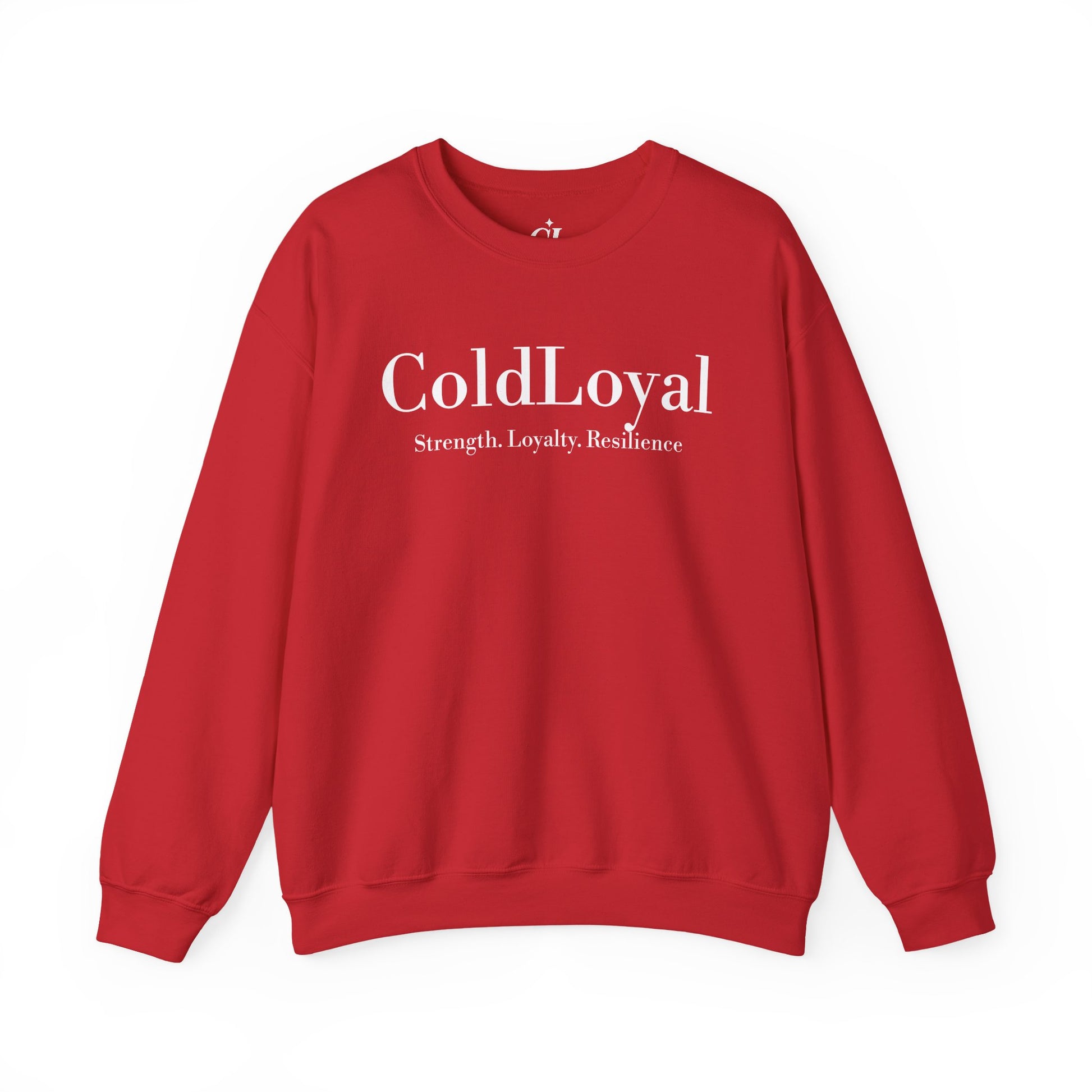 Bold Red Crewneck Sweatshirt - ColdLoyal Strength & Resilience, Unisex Sweatshirt, Cozy Gift, Casual Wear, Inspirational Apparel